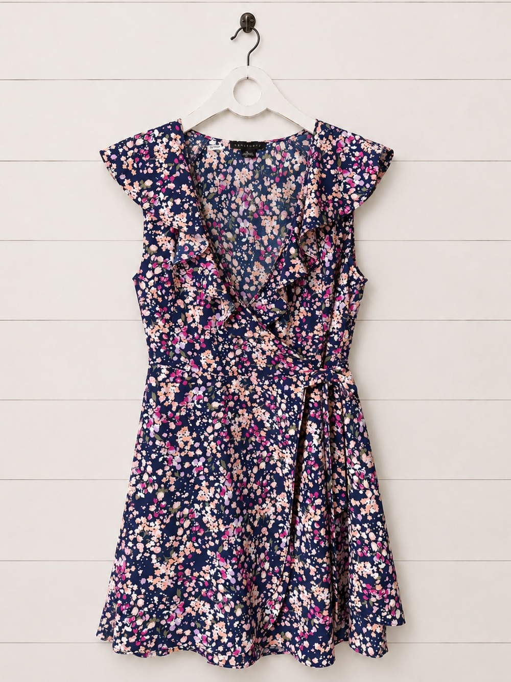 Sanctuary Navy Floral Wrap Dress with Pink Accents